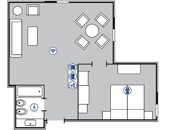 Plan de la salle Suite Junior avec vue sur le Rhin | Maritim Hotel Königswinter