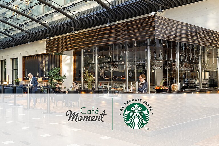 Café Moment Café Moment mit moderner Theke, Sitzbereich und Starbucks Kaffeeangebot