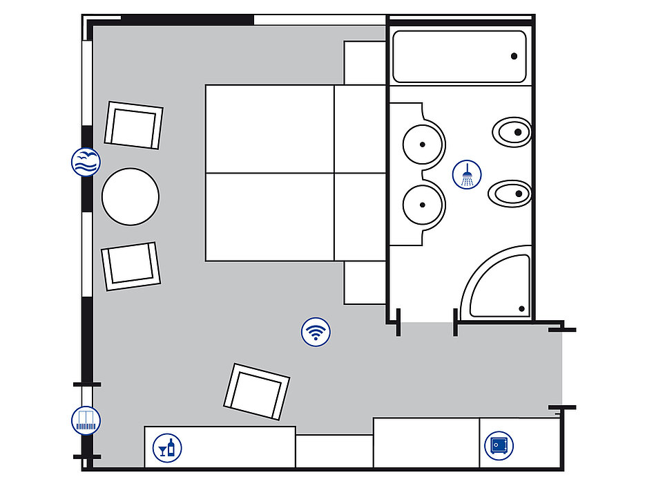 Zimmergrundriss SuperiorPlus Eckzimmer | Maritim Seehotel Timmendorfer Strand