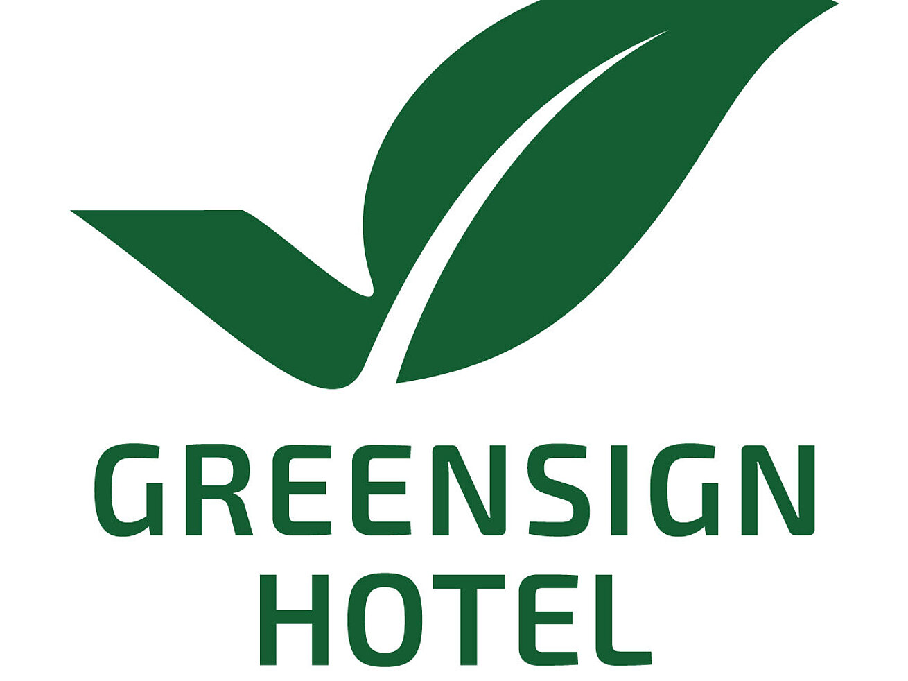Greensign Hotel Logo mit grünem Blatt-Symbol auf weißem Hintergrund