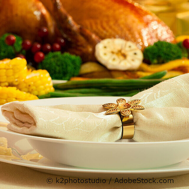 Festlich angerichtete Gans mit Beilagen auf dem Tisch – Gans für zuhause genießen