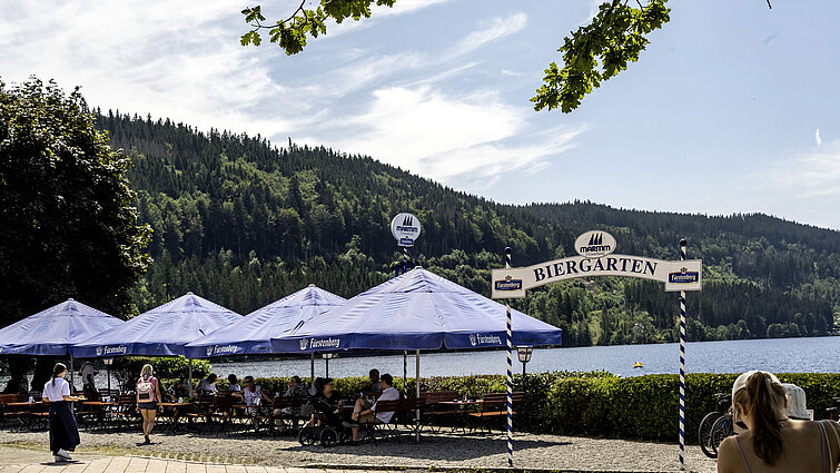 Maritim Biergarten mit Blick auf den Titisee und umliegenden Schwarzwald