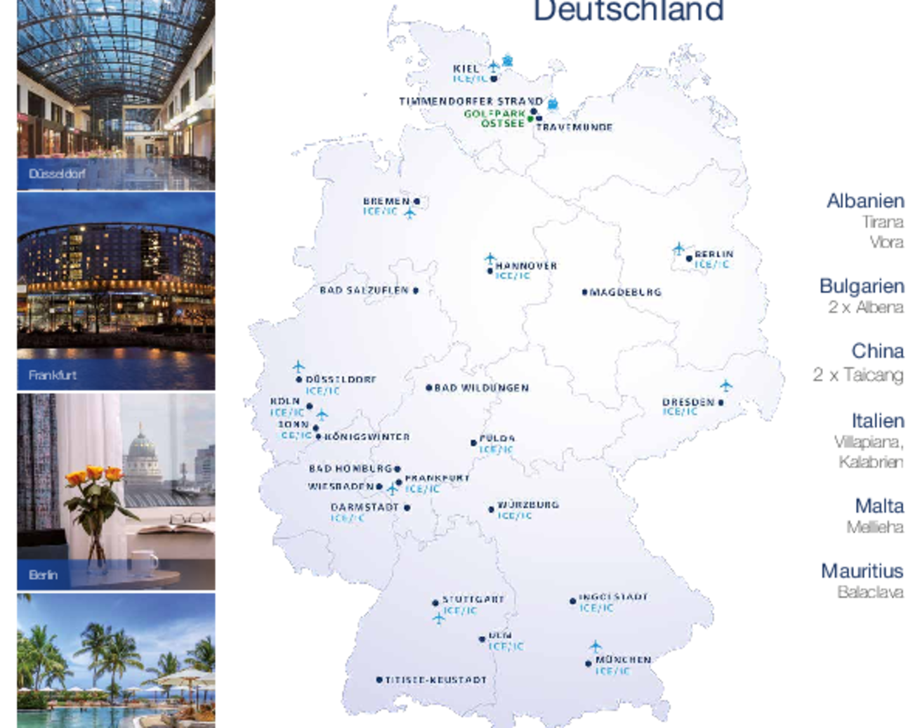 Mapflyer in deutscher Sprache PDF mit Standorten sowie Beschreibung der Leistungen der Maritim Hotels