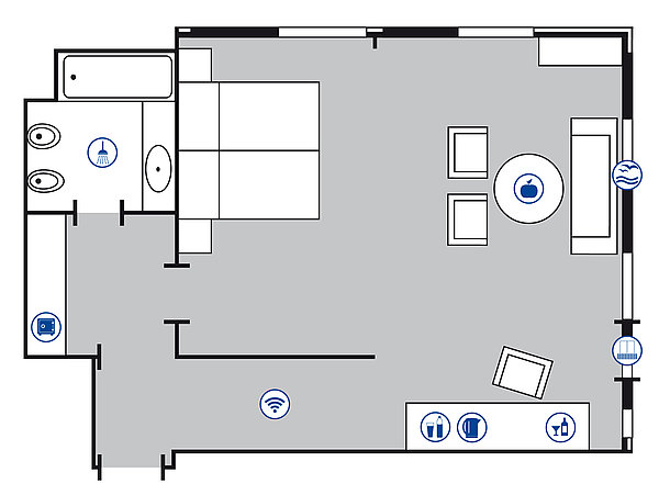 Room floor plan Junior suite | Maritim Hotel Bellevue Kiel